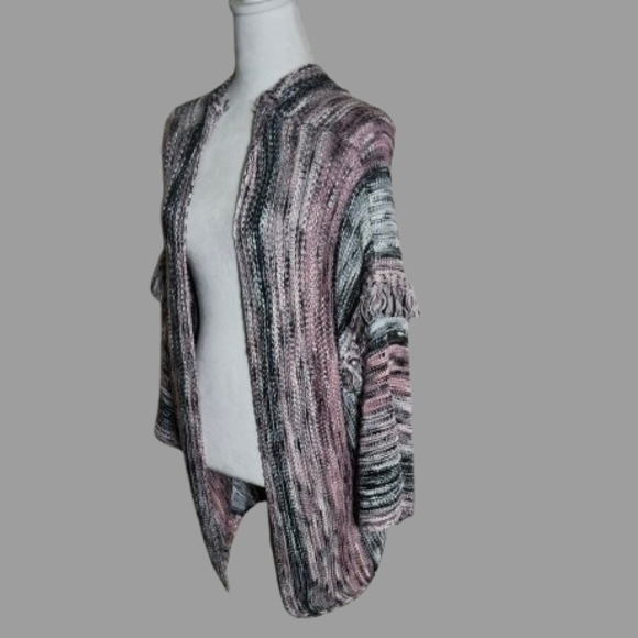 Coverstitched Women’s Chunky Knit Cardigan S/M Pink Gray Black Open Front... - Picture 6 of 8